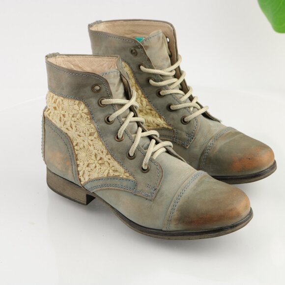 Steve Madden Womens Thunder Boots Size 6.5 Blue Leather Lace Up Distressed Boho - Picture 12 of 12